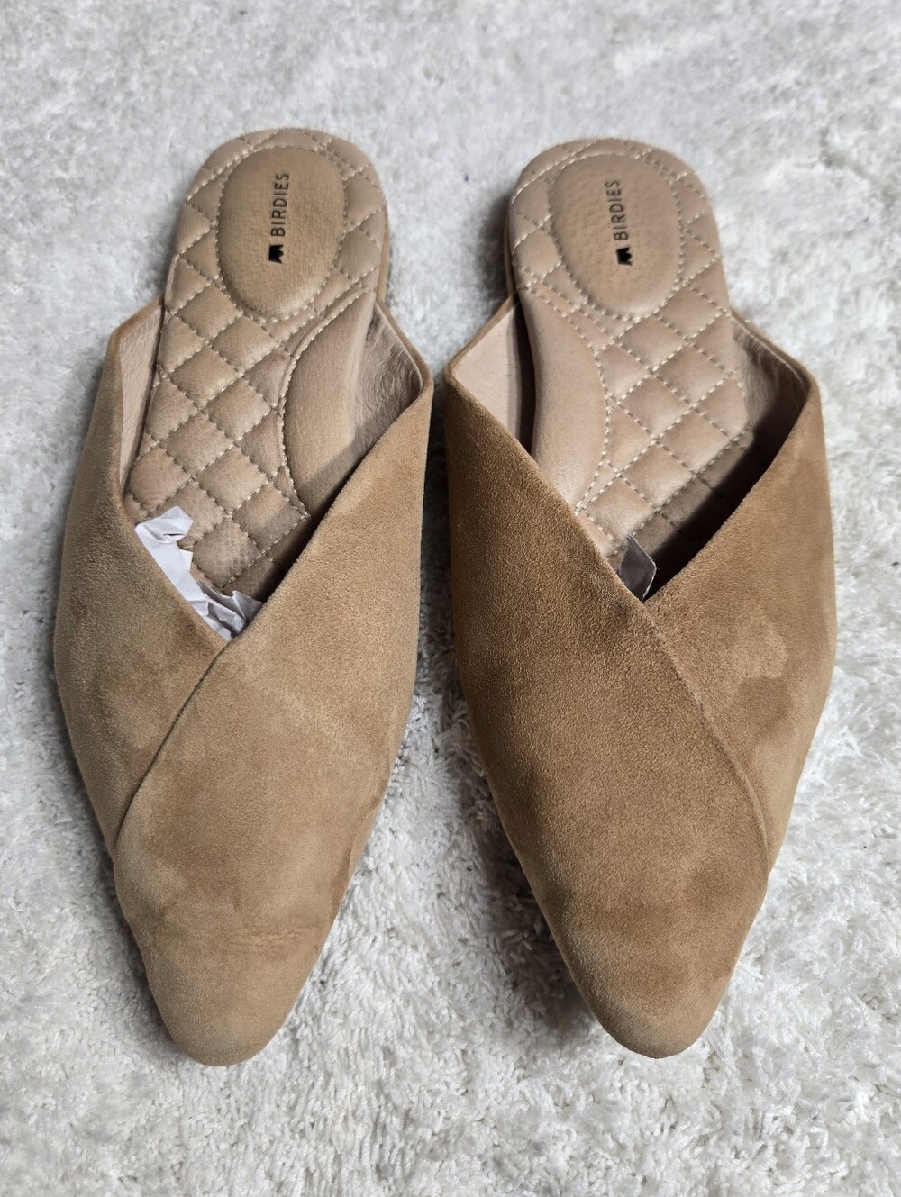 Birdies The Swan Golden Oak Suede Mule Slides 7.5